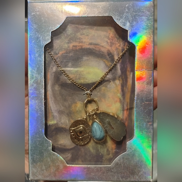 Mystical Cluster Gold Necklace with Crystal, Stone, Eye - Picture 2 of 4